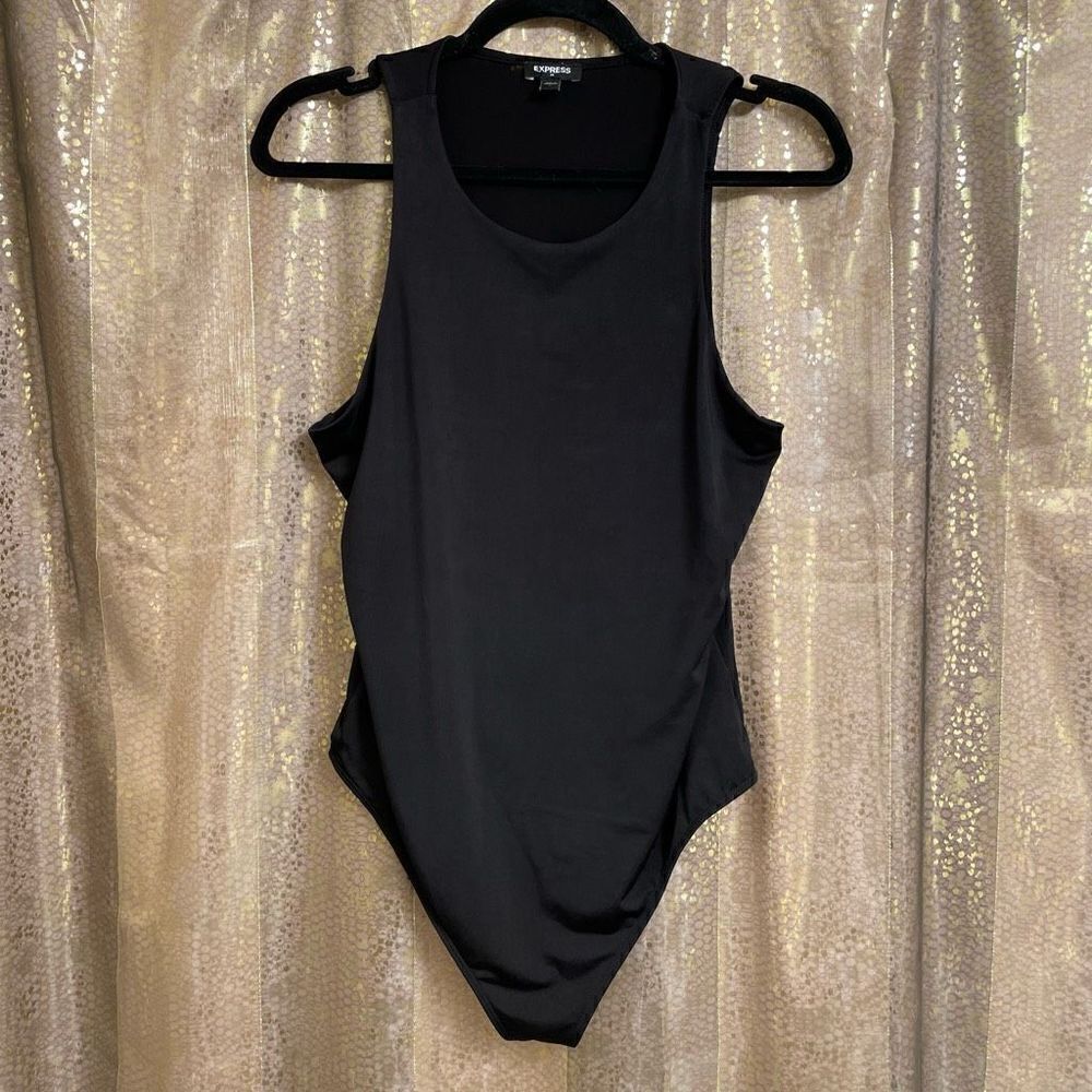 Express Black Scoop Neck Body Contour High Compression Bodysuit Large